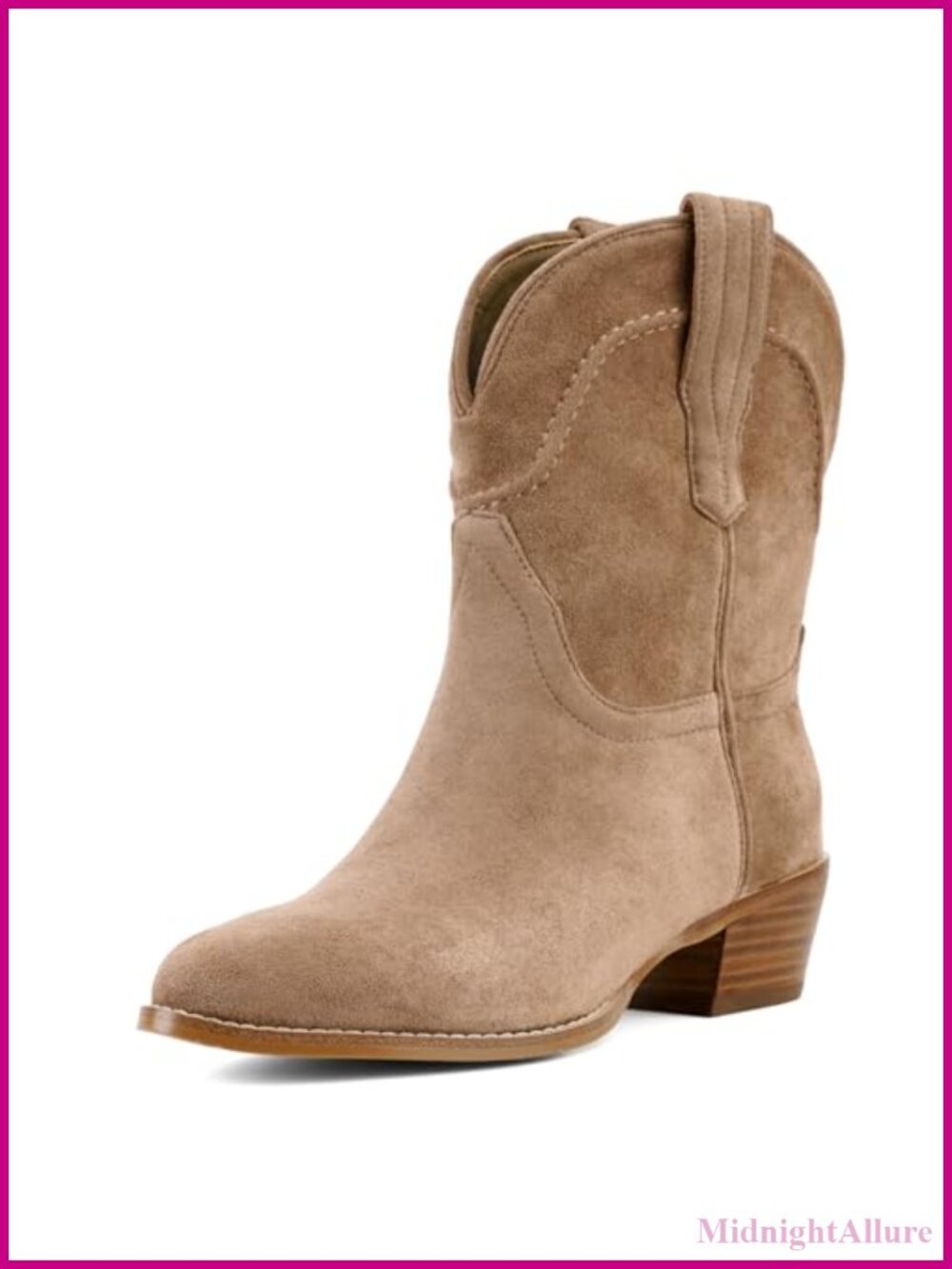 Ankle Boots Western Faux Suede Pointed Toe Chunky Heel Pull-On Women's